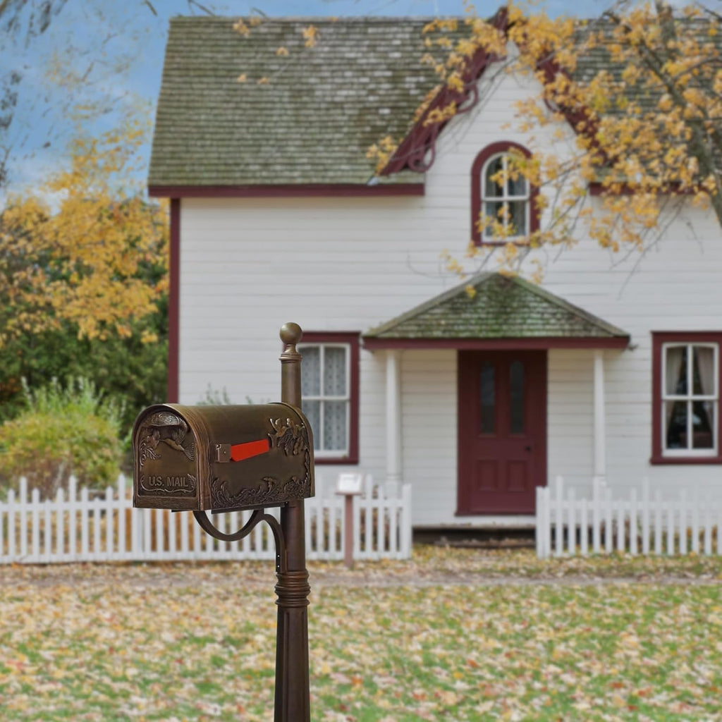 Hummingbird Curbside Mailbox with Ashland Post - Copper Mailbox with Aluminum Post
