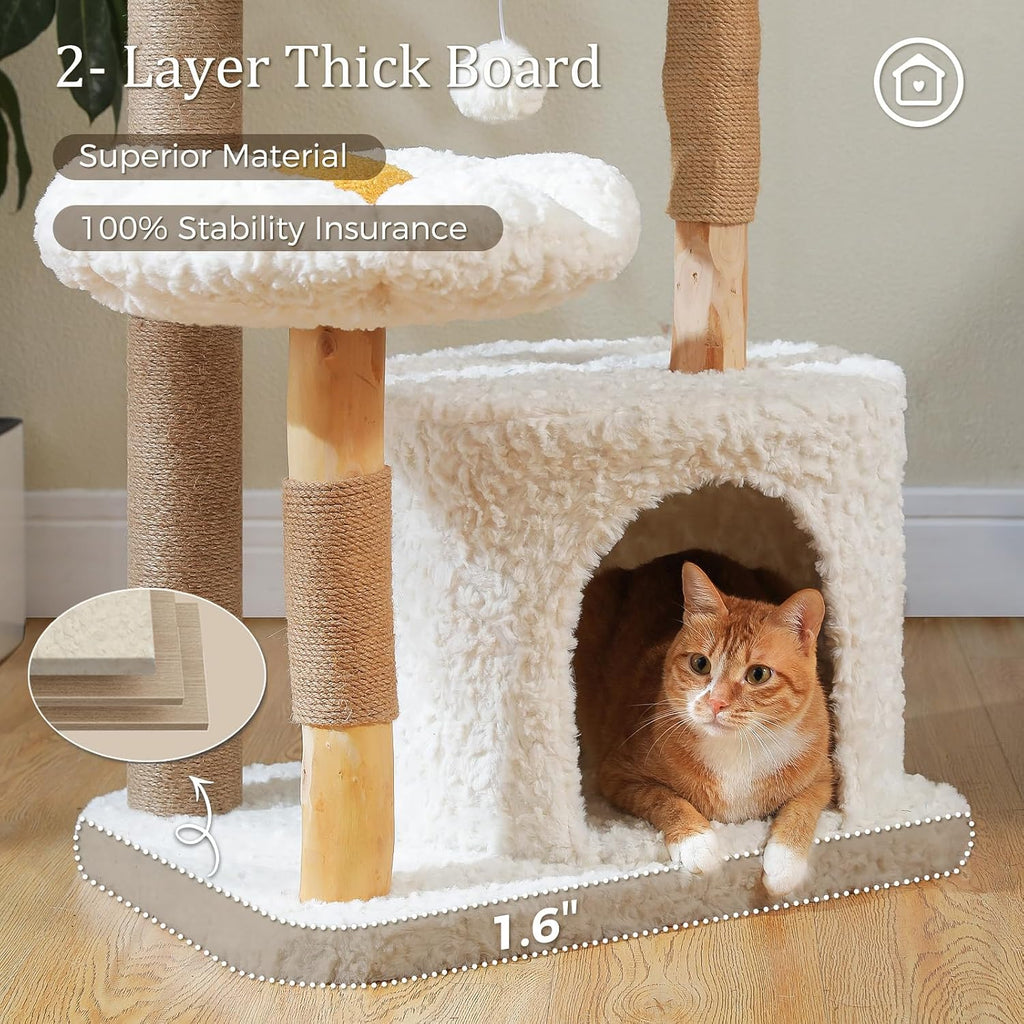 Boho Cat Tree for Large Cats, 48.5" Flower Cat Tower, White