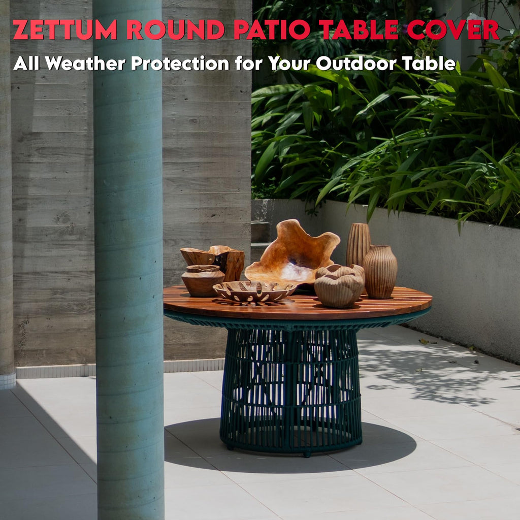 Round Patio Table Cover 48 Inch - Outdoor Round Table Cover Waterproof & Heavy Duty, 600D Patio Furniture Covers for