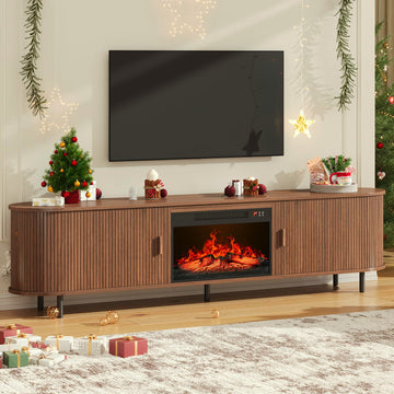 78.7" Fluted Fireplace TV Stand with 23" Electric Fireplace, Walnut