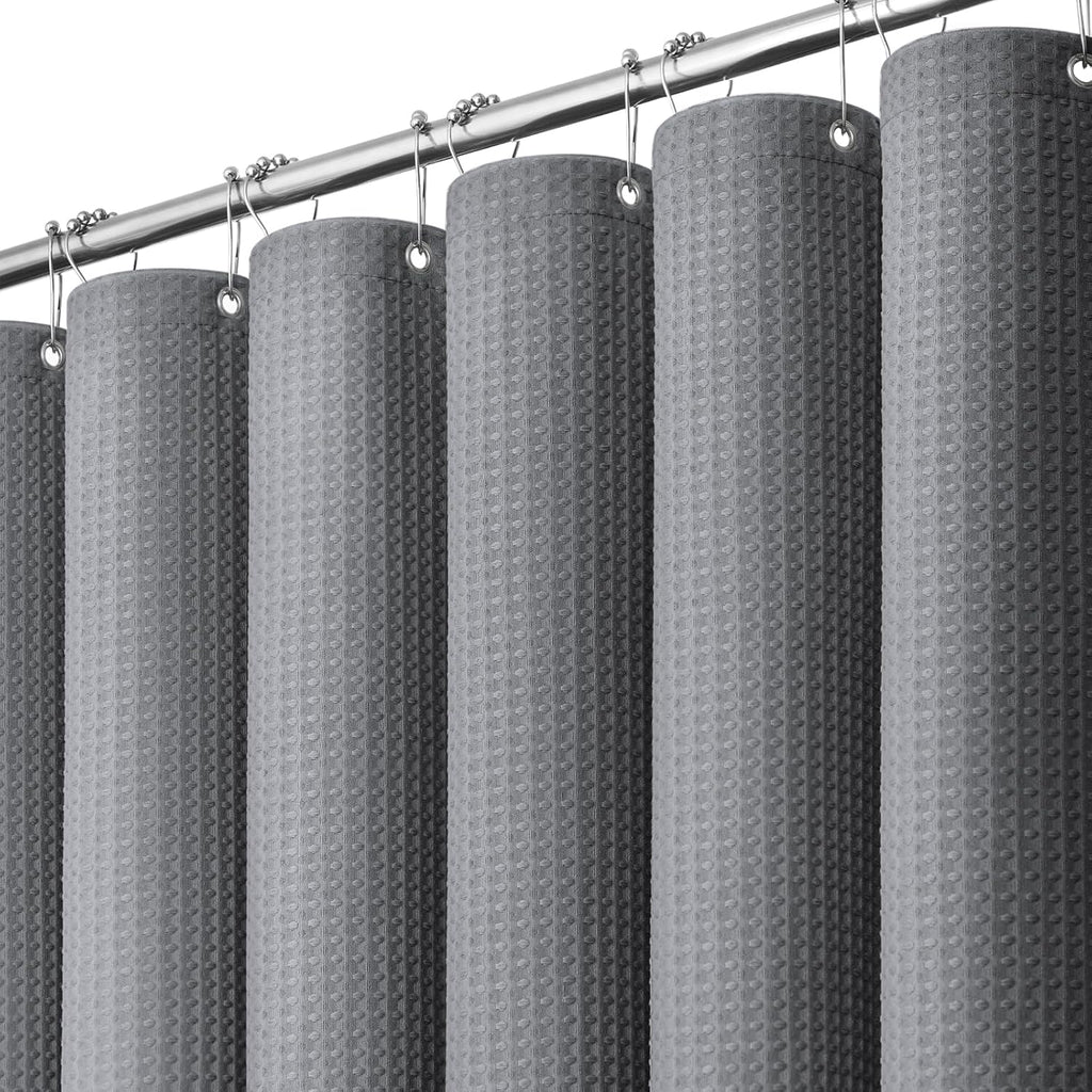 Waffle Shower Curtain 256 GSM Heavy Duty Fabric 72"x72" Grey/Gray | Thick Polyester Cloth, Weighted Hem, Water