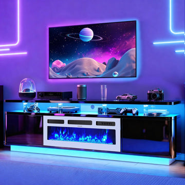80" Fireplace TV Stand for TVs UP to 90", Entertainment Center with 36" Fireplace & Double LED Lights, TV Console