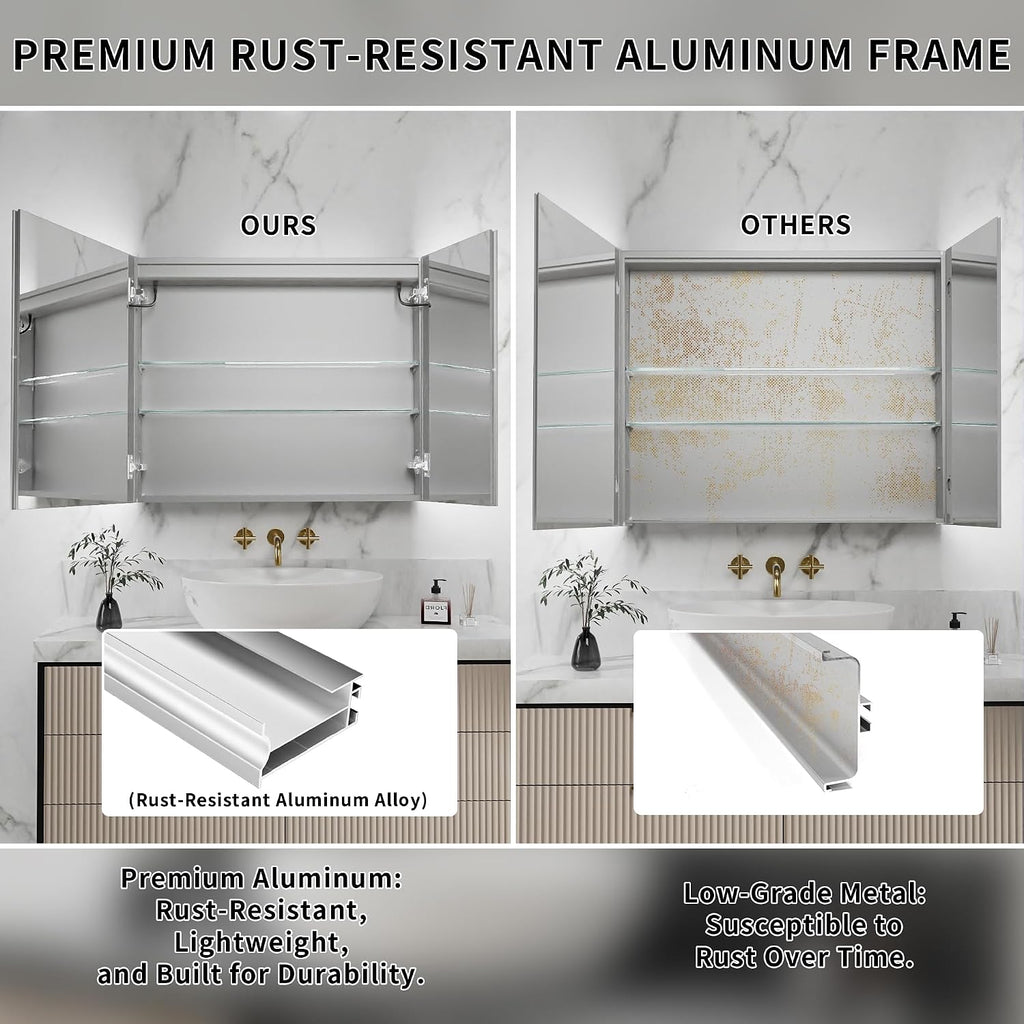 24x30" LED Medicine Cabinet, Anti-fog, Adjustable shelves, Edge-Glow, R | Lighted Medicine Cabinet with Mirror