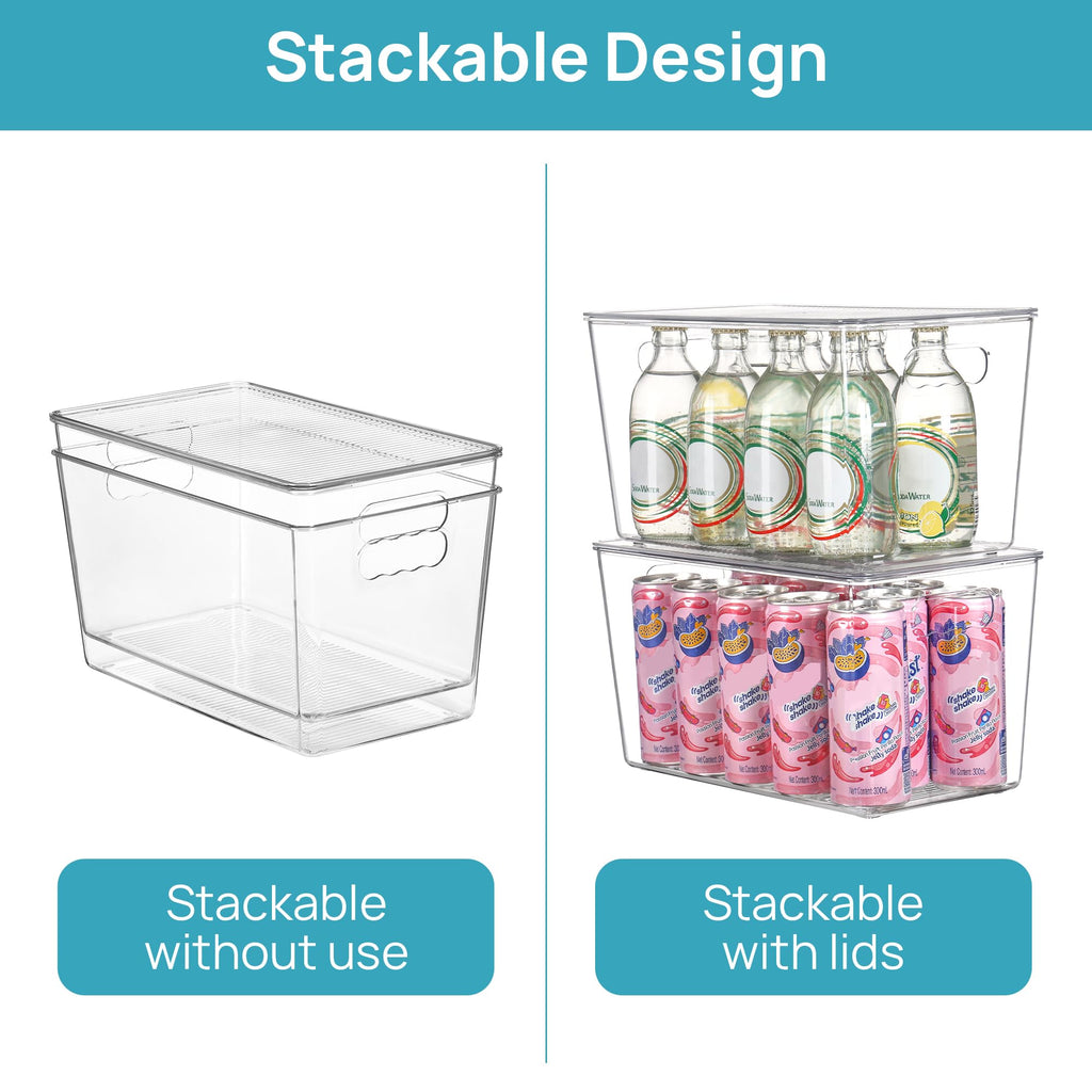 6 Pack Clear Stackable Storage Bins with Lids and Handles, XLarge