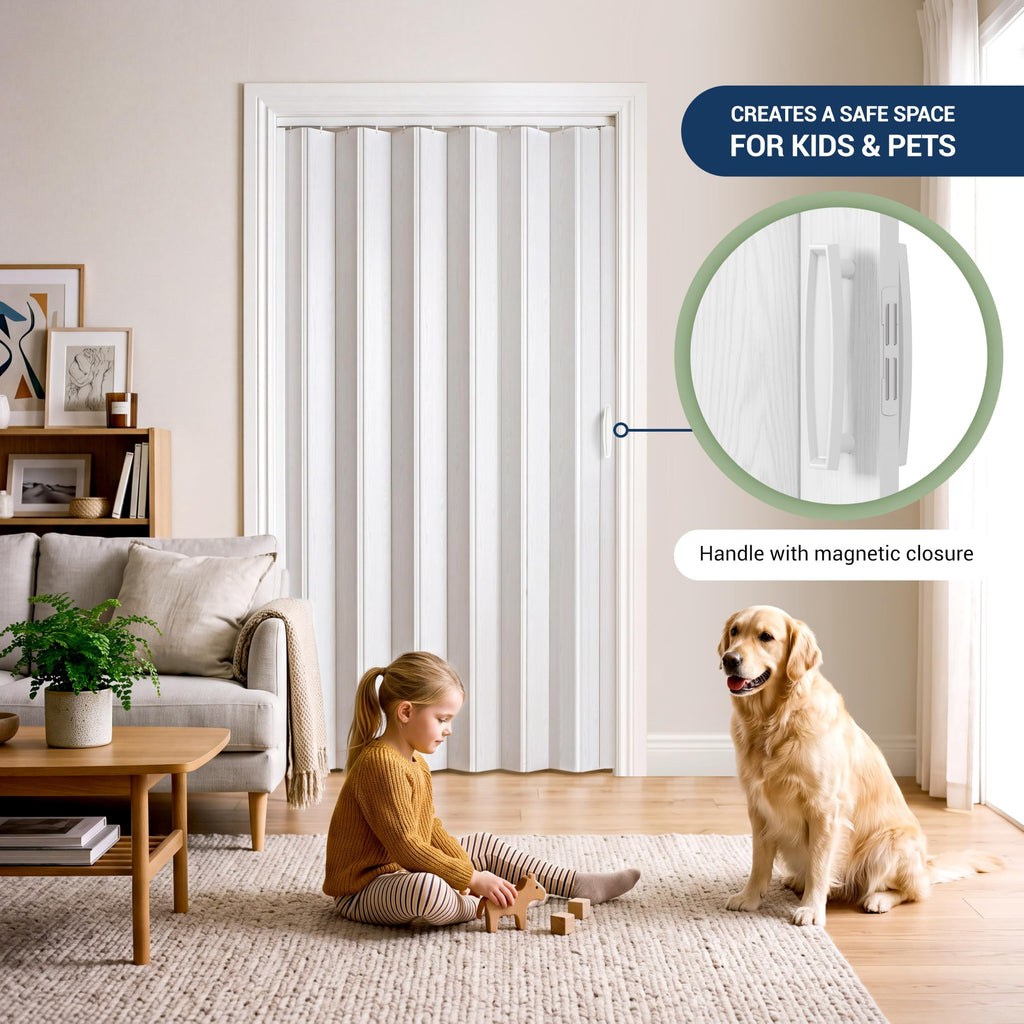 Studio Series 36" x 80" PVC Foldable Accordion Door, White Oak
