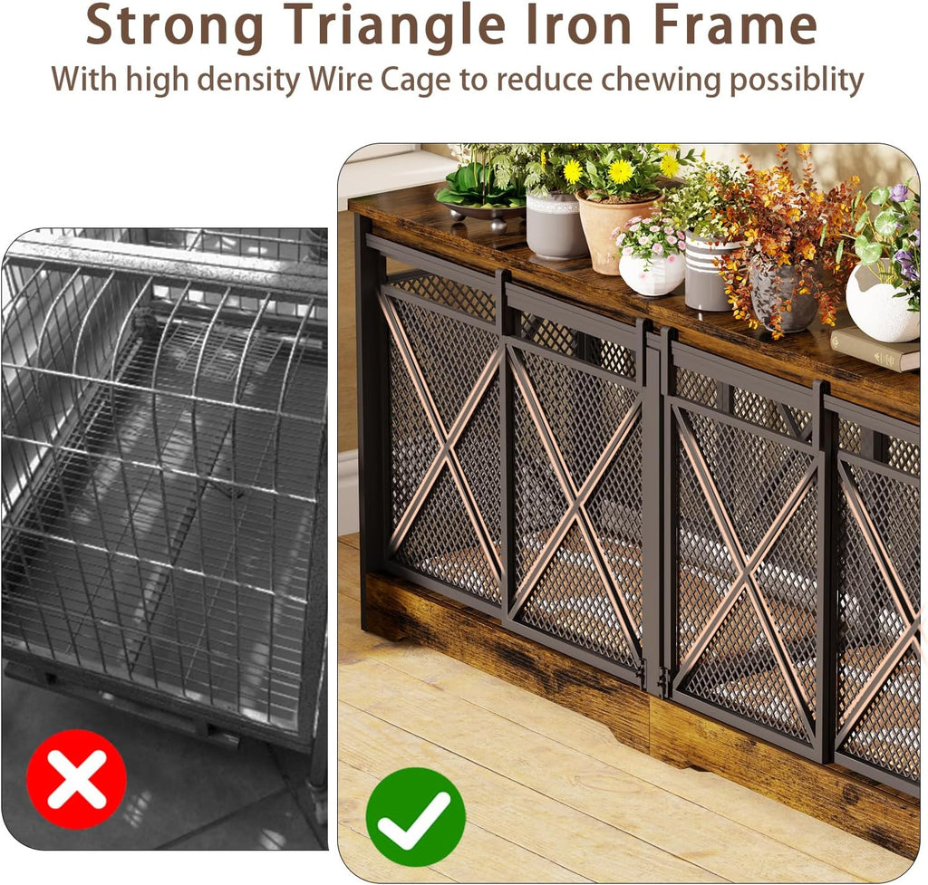 78 Inch Double Dog Crate Furniture, (Caramel Brown)