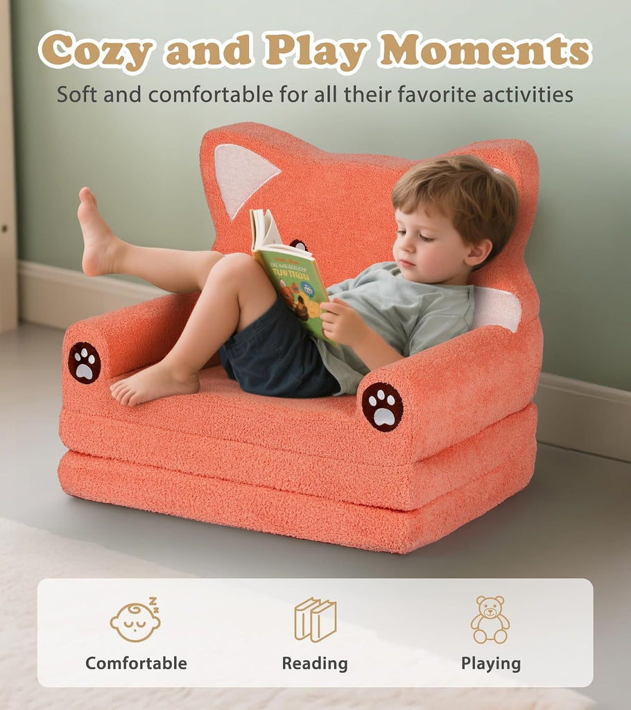 Kids Couch, in-1 Soft Toddler Couch Fold Out with Blanket, Chair Comfy, Foldable Convertible Plush Sofa, Gifts