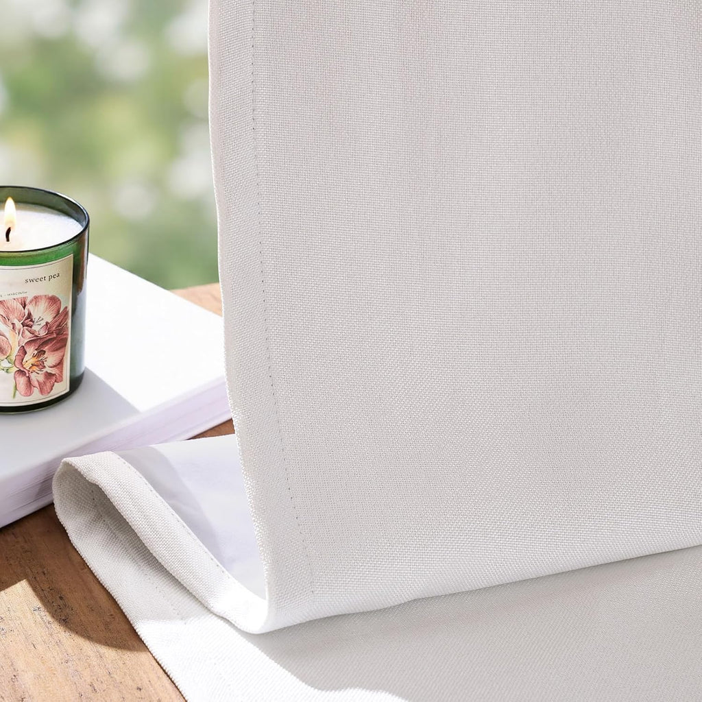 100% Blackout Curtains for Bedroom Decor White Linen Textured Curtains with Liner Insulated Thermal Curtains for
