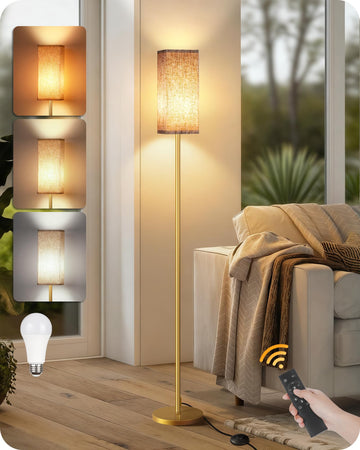 64.2" Dimmable Floor Lamp with Remote and Foot Switch, Corner Floor Lamp, Includes 10W A19 Bulb, Modern Standing