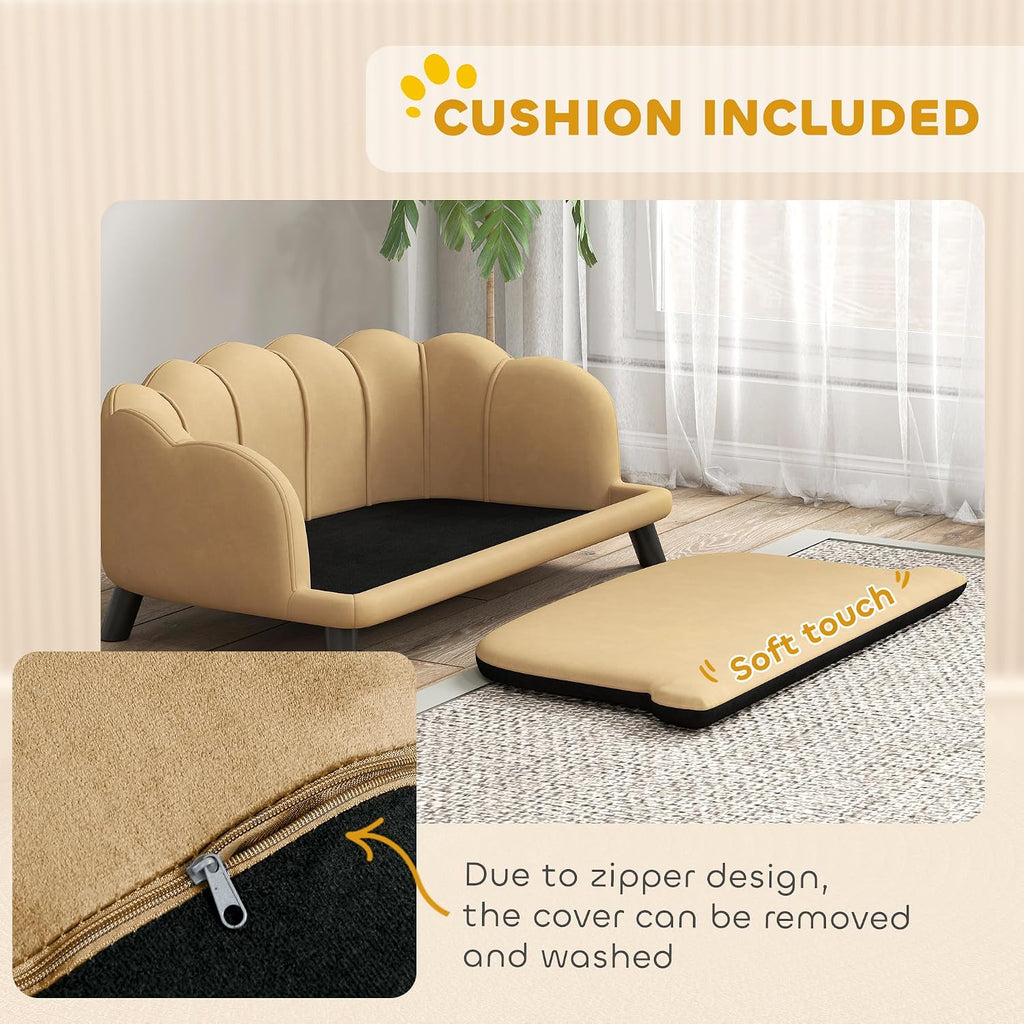 Velvet Large Dog Couch with Foam Cushion, Soft and Cute Dog Bed with Pearl Design, Pet Sofa for Big and Medium