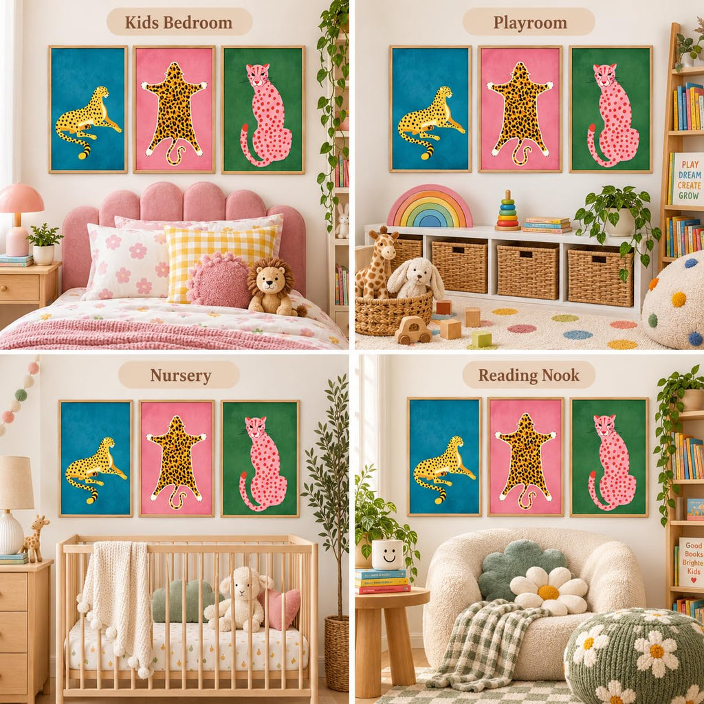 Animal Wall Art Set of 3, Large Framed Leopard Prints, 24 * 36 in
