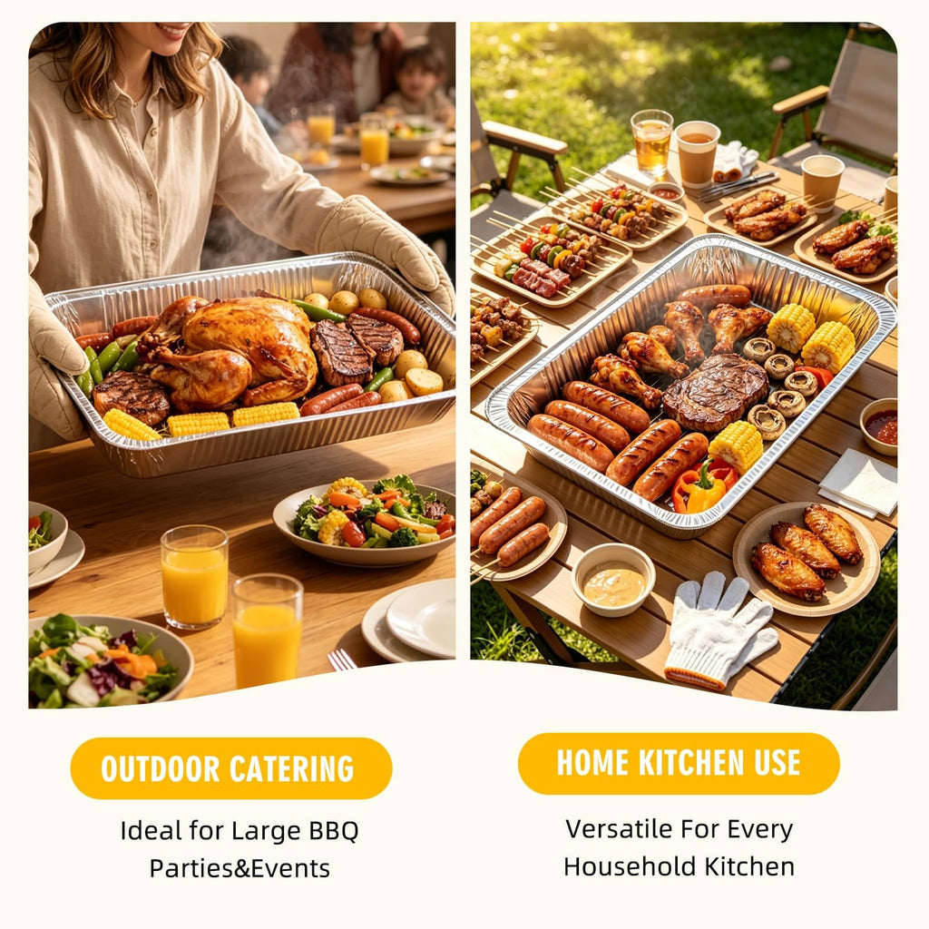 21"x 13" Full Size Aluminum Pans With Lids(15 Pack), Large Disposable Tin Foil Pans with Lids, Heavy Duty Roasting