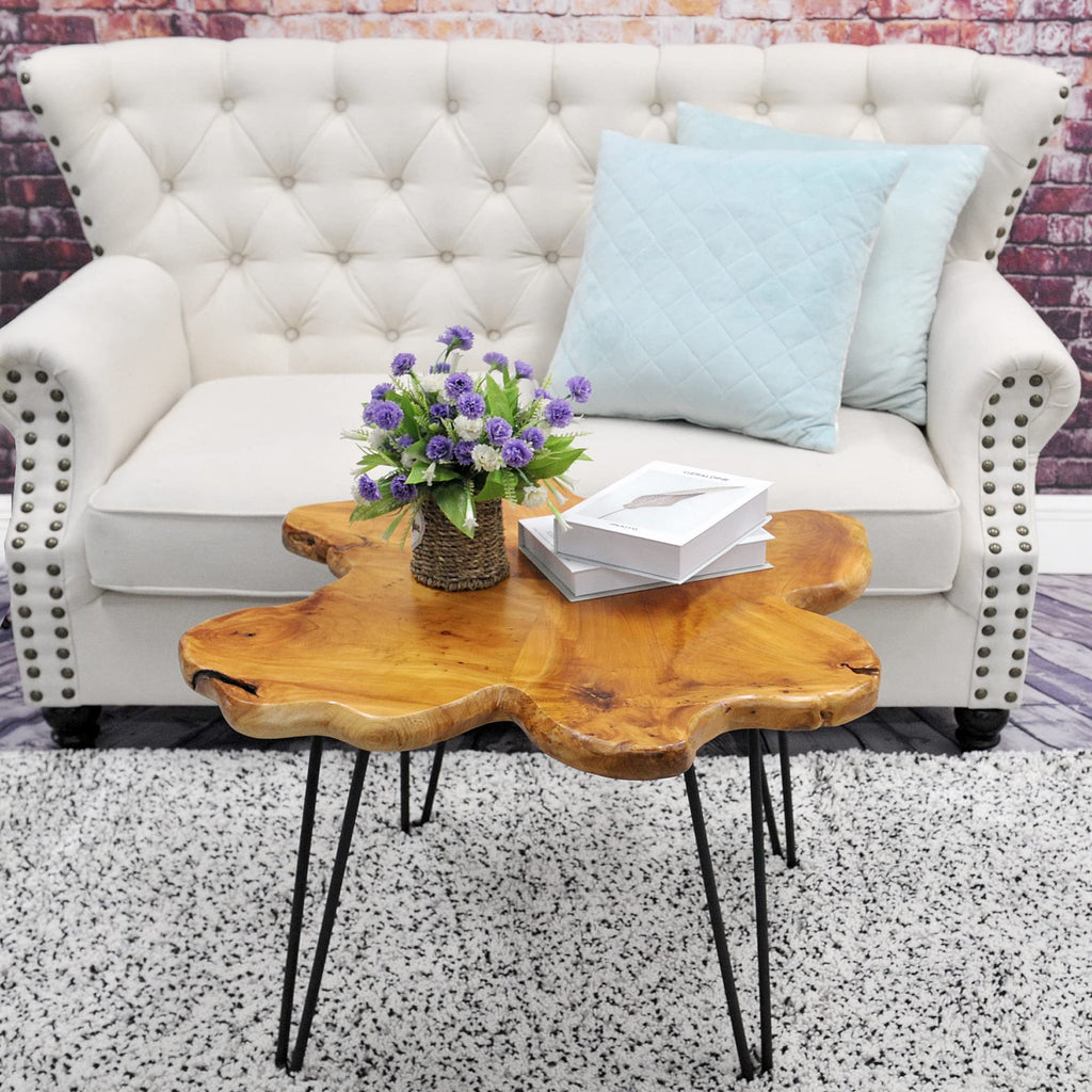 Cedar Natural Wood Live Edge Coffee Table 21" x 21" x 21" H Accent Vintage Wooden Side Tables Solid Rustic Plant