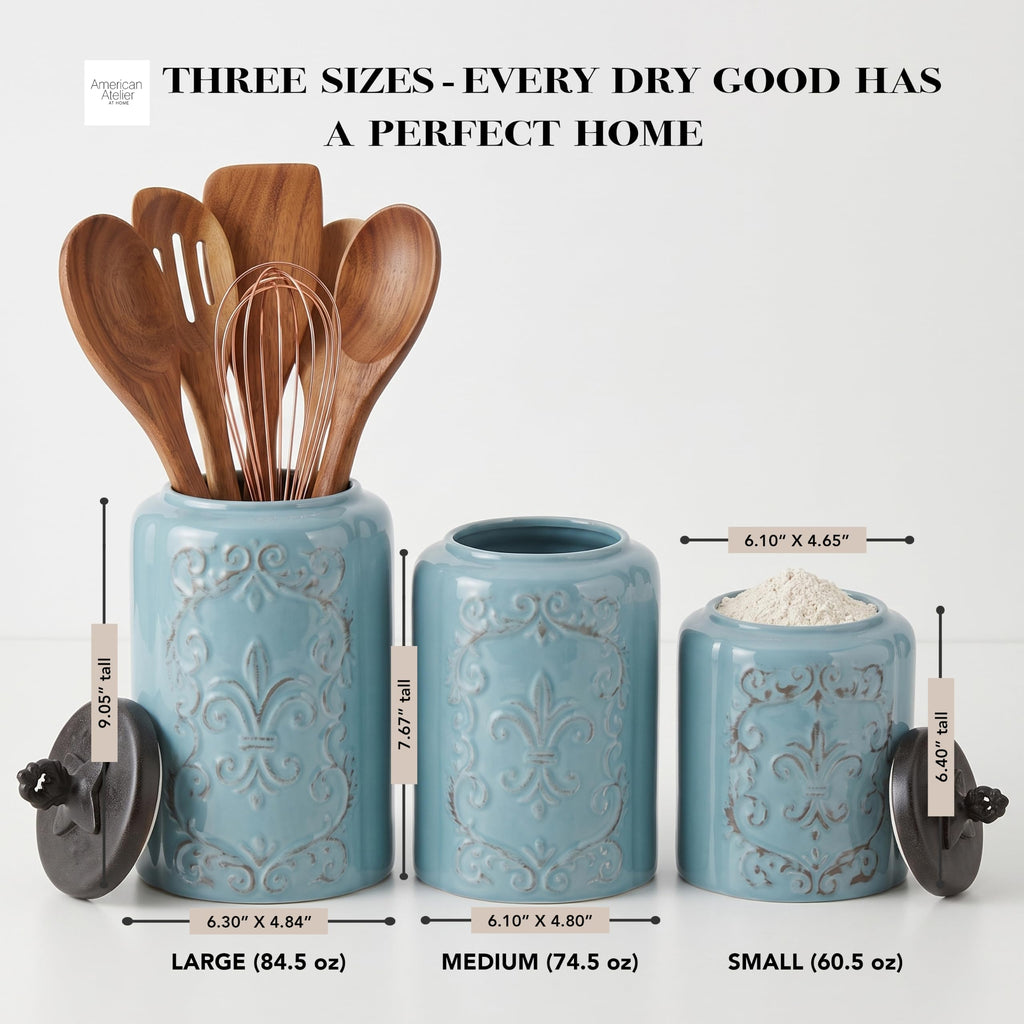 Blue Antique Set of 3 Canisters