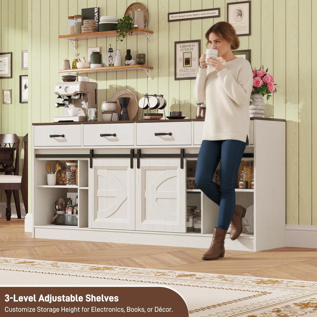70" Large Farmhouse Tall TV Stand for 85/80/75/70 Inch TVs, 4 Drawers, White
