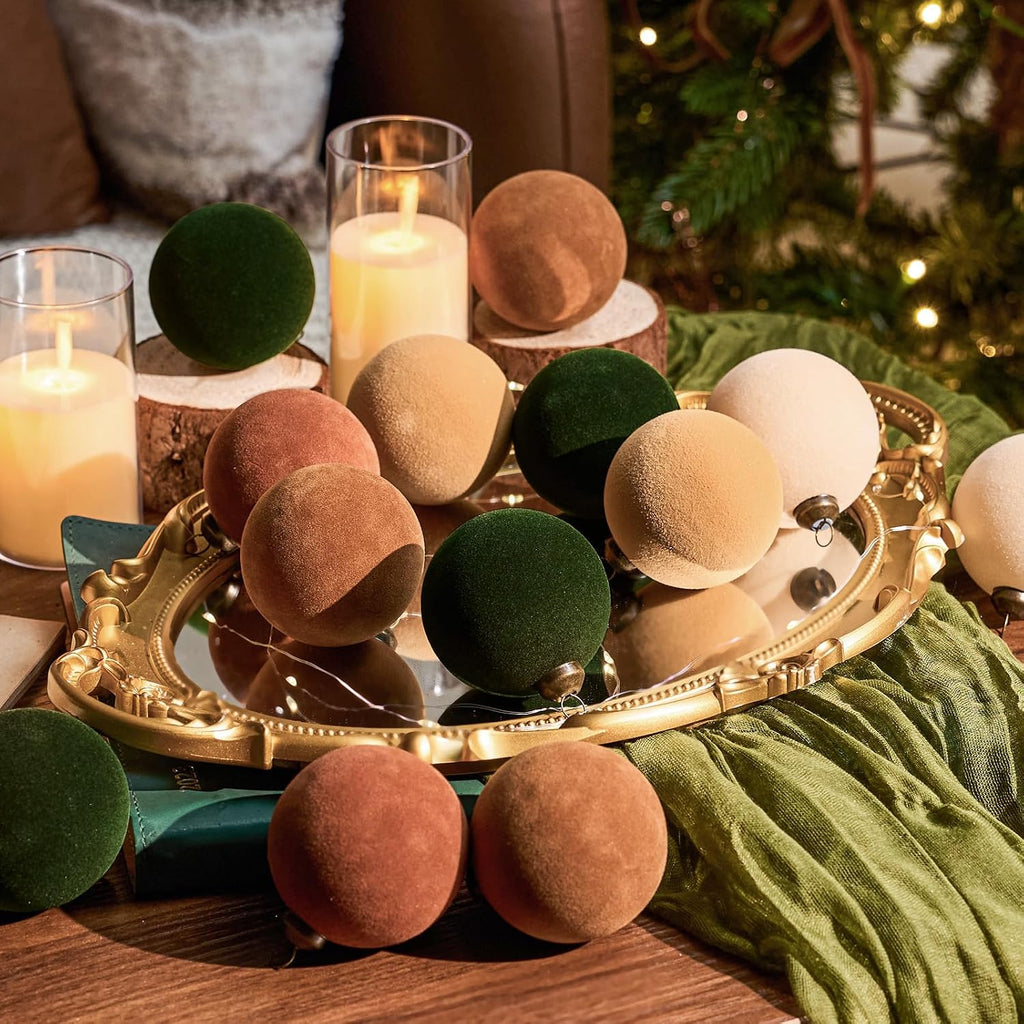 25-Pack Velvet Christmas Ornaments Bulk, Plastic Flocked Ornaments Decorative Balls for Christmas Tree Decorations