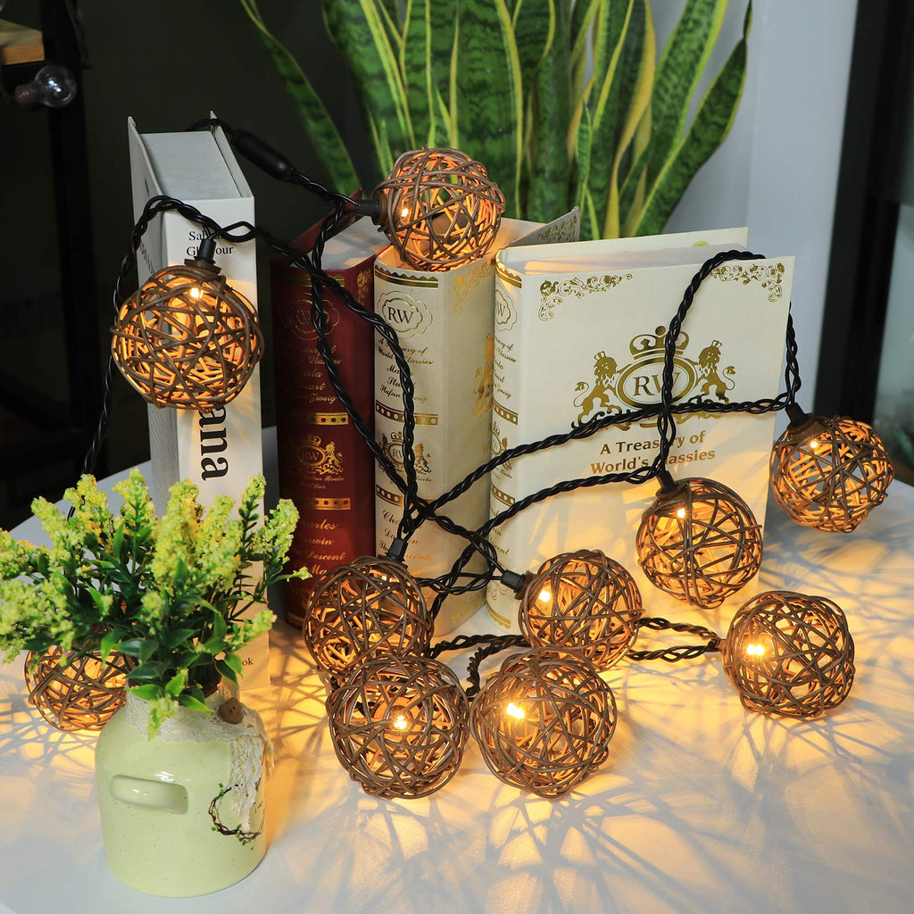 Patio String Lights, 10FT Rattan Lantern String Lights Plug in