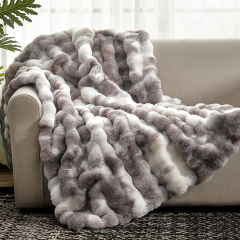 Faux Fur Throw Blanket, Fuzzy Soft Plush Thick Bubble Blanket, 50 * 60 Inches Tie-dye Taupe
