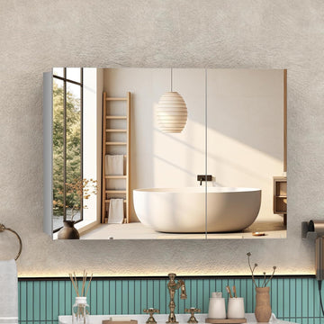 36x24 Medicine Cabinet Mirror with Storage, Pre-Assembled Medicine Cabinets , Recessed or Surface Mount Large Silver