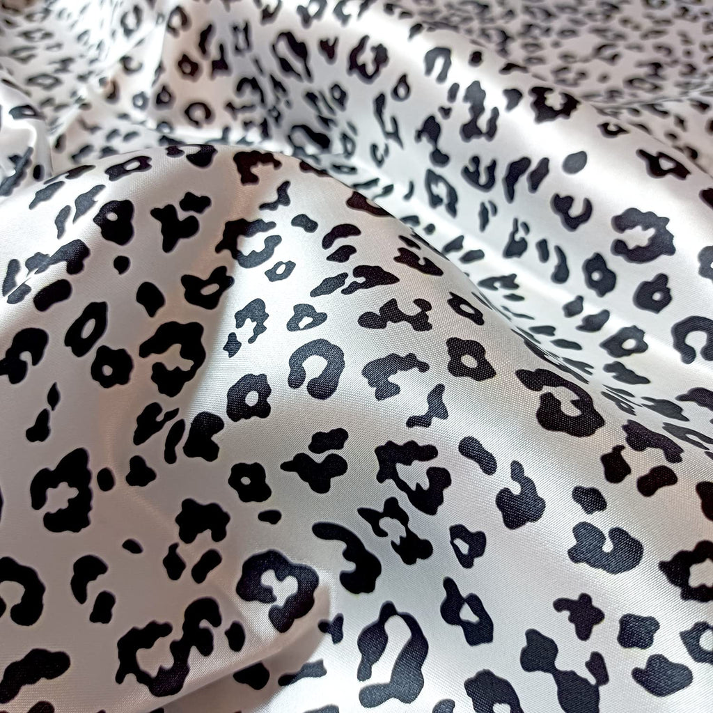 Satin Print Fabric Cheetah Pattern for Craft and Decoration (1Yd, White&Black)