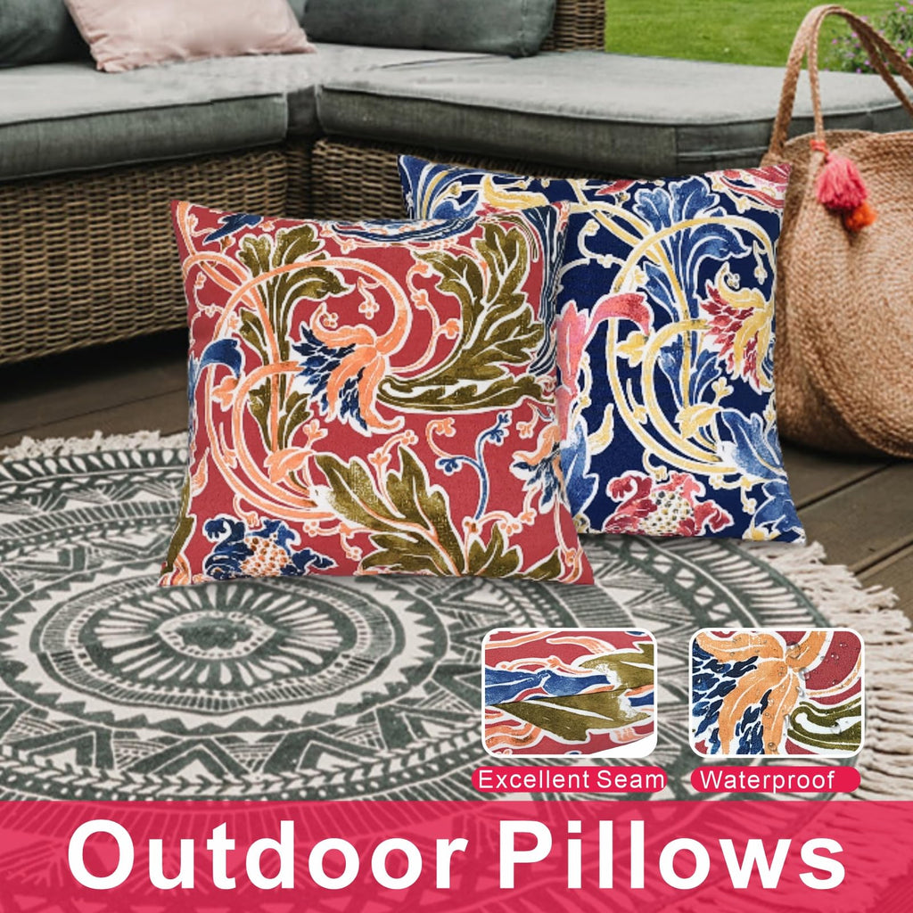 2 Colors Blue and Red Outdoor Pillows Waterproof Throw Pillows