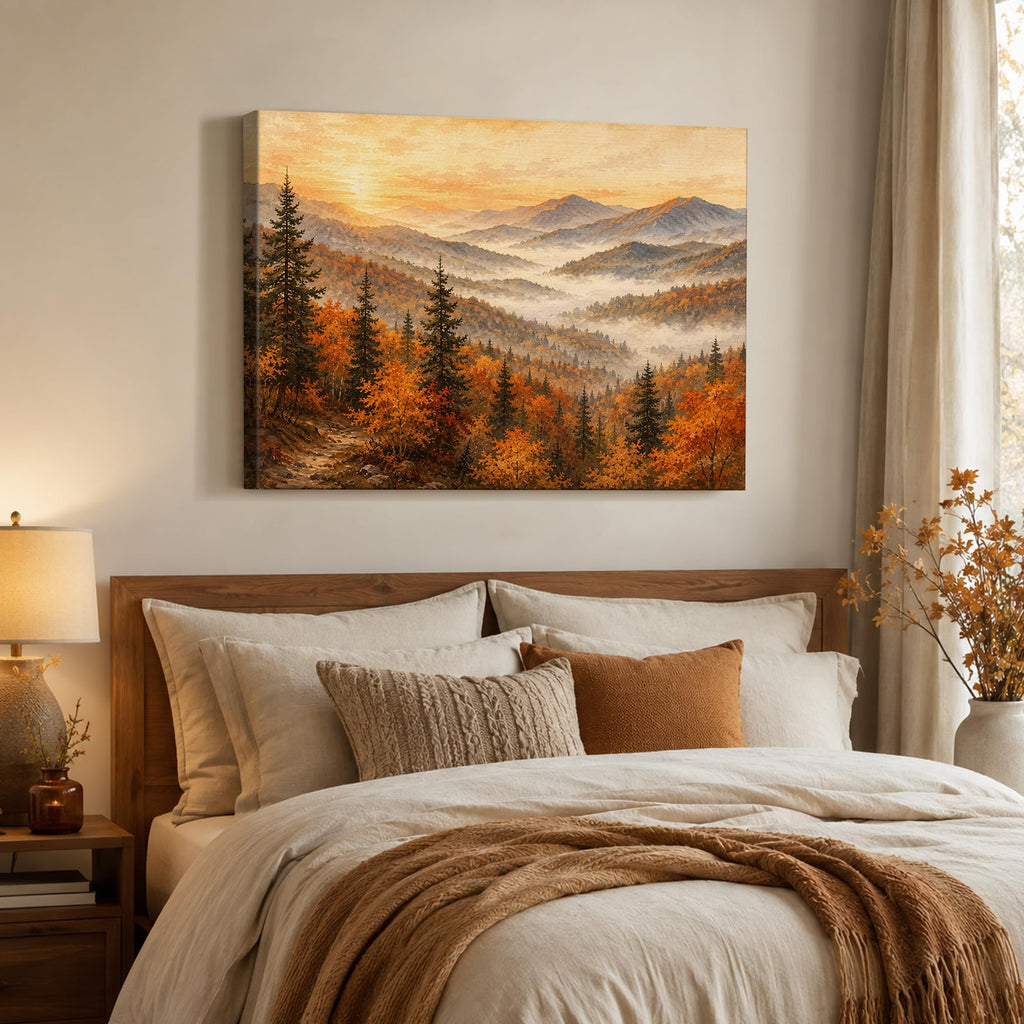 Autumn Mountain Canvas Wall Art, Fall Forest Landscape Canvas Prints