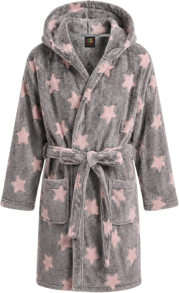 Hooded Plush Fleece Robe for Girls - Grey/Pink