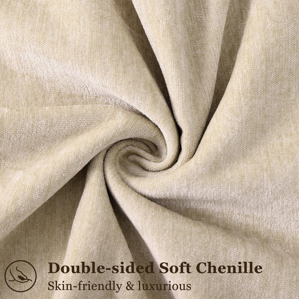 Chenille Beige Velvet Throw Pillow Covers 24x24 Set of 2