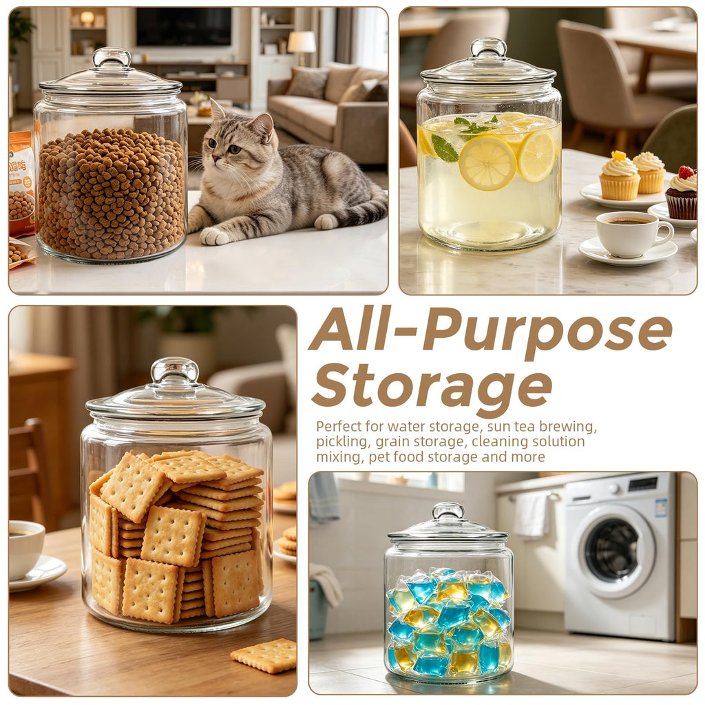 1 Gallon Glass Jar with Lid, Wide Mouth Cookie Jar for Pantry