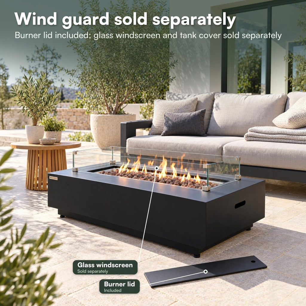 Westwood Fire Table Outdoor Fire Pit 50" x 26" Rectangular Propane Firepit Includes Lava Rocks 50, 000 BTUs Outdoor
