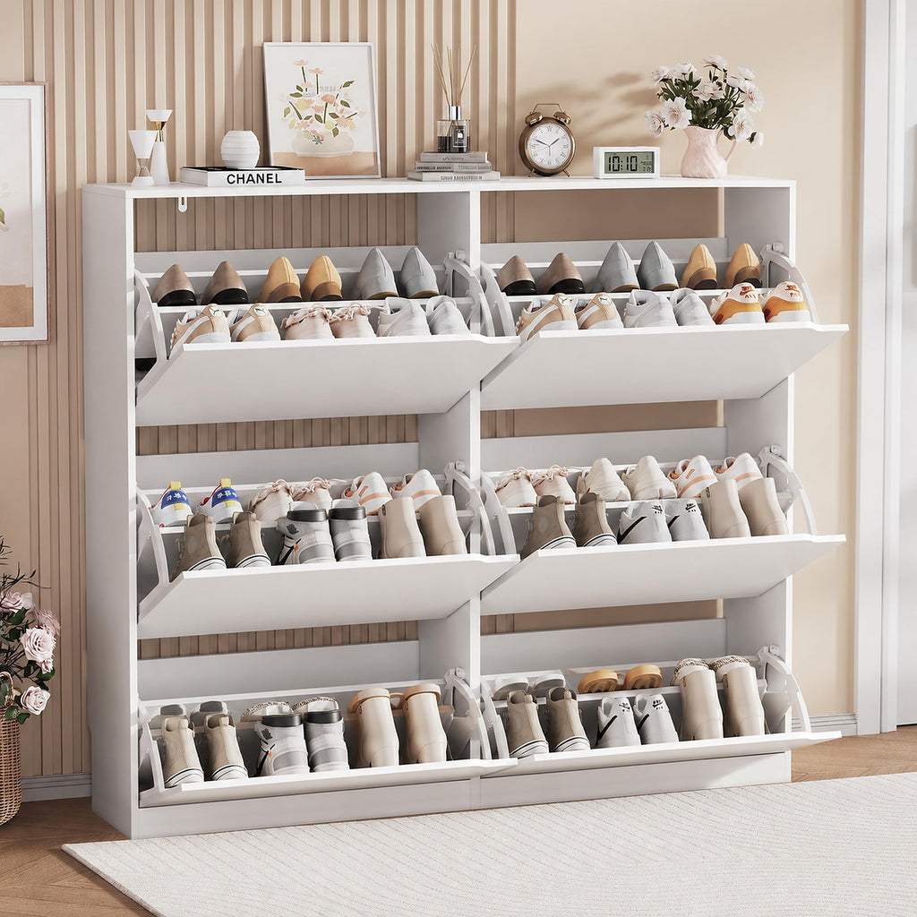 White Hidden Shoe Storage Cabinet with 6 Flip Drawers