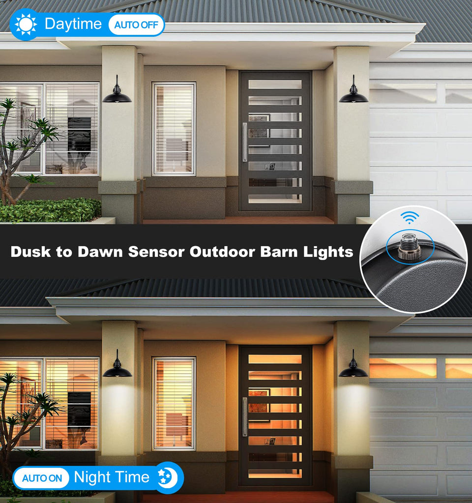 15" Large Barn Light- Dusk to Dawn Outdoor Gooseneck Industrial Light Waterproof Exteior Wall Mount is Ideal for