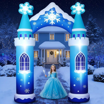 10 ft Giant Christmas Inflatable Decoration, Blue Winter Castle Arch