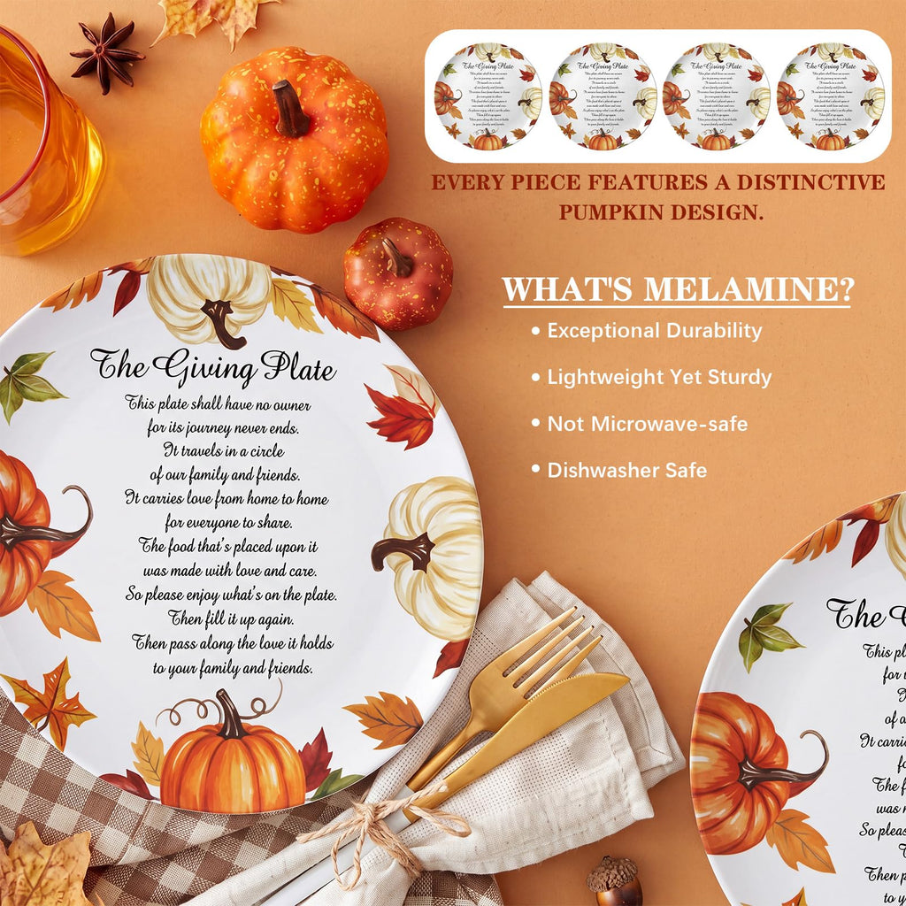 4 Pcs Melamine Thanksgiving Pumpkin Plates Fall Dinnerware 10 Inch