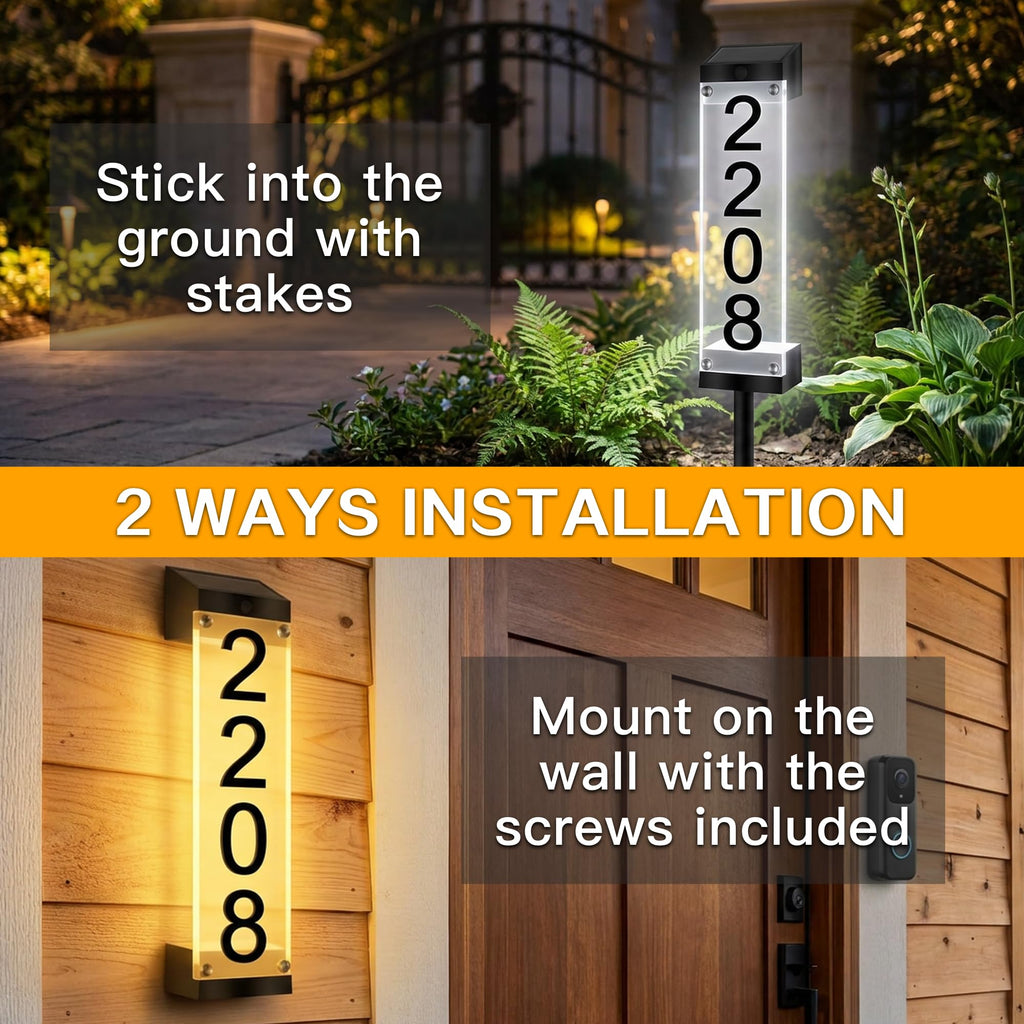 Solar House Numbers for Outside Lighted Address Sign Plaque