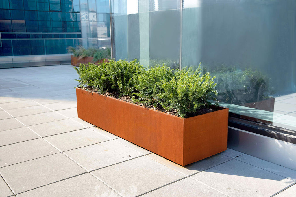 Large Rectangular Planters for Outdoor Plants | 48x12x18 Corten Steel Planter - Extra Large Outdoor Planter Box s