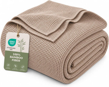 100% Bamboo Rayon Waffle Weave Twin Blanket for Bed, Brown, 60x80 Inch