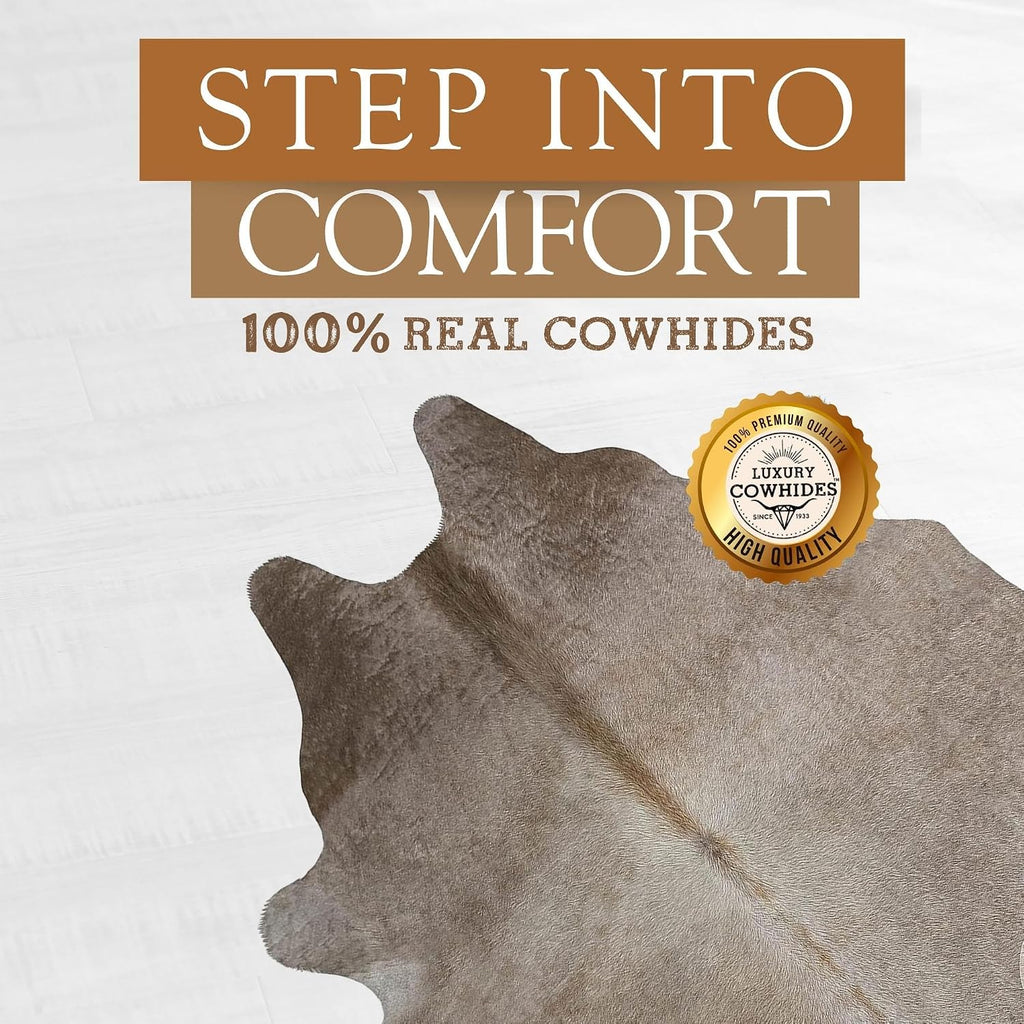 100% Genuine Taupe Cowhide Rug - Modern Style Animal Skin Rug & Floor Carpet & More - Extra Large (6x7-8 Ft.)