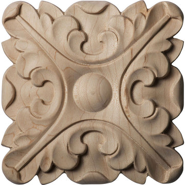 Acanthus Square Rosette, 5" W x 5" H x 3/4" P, Alder