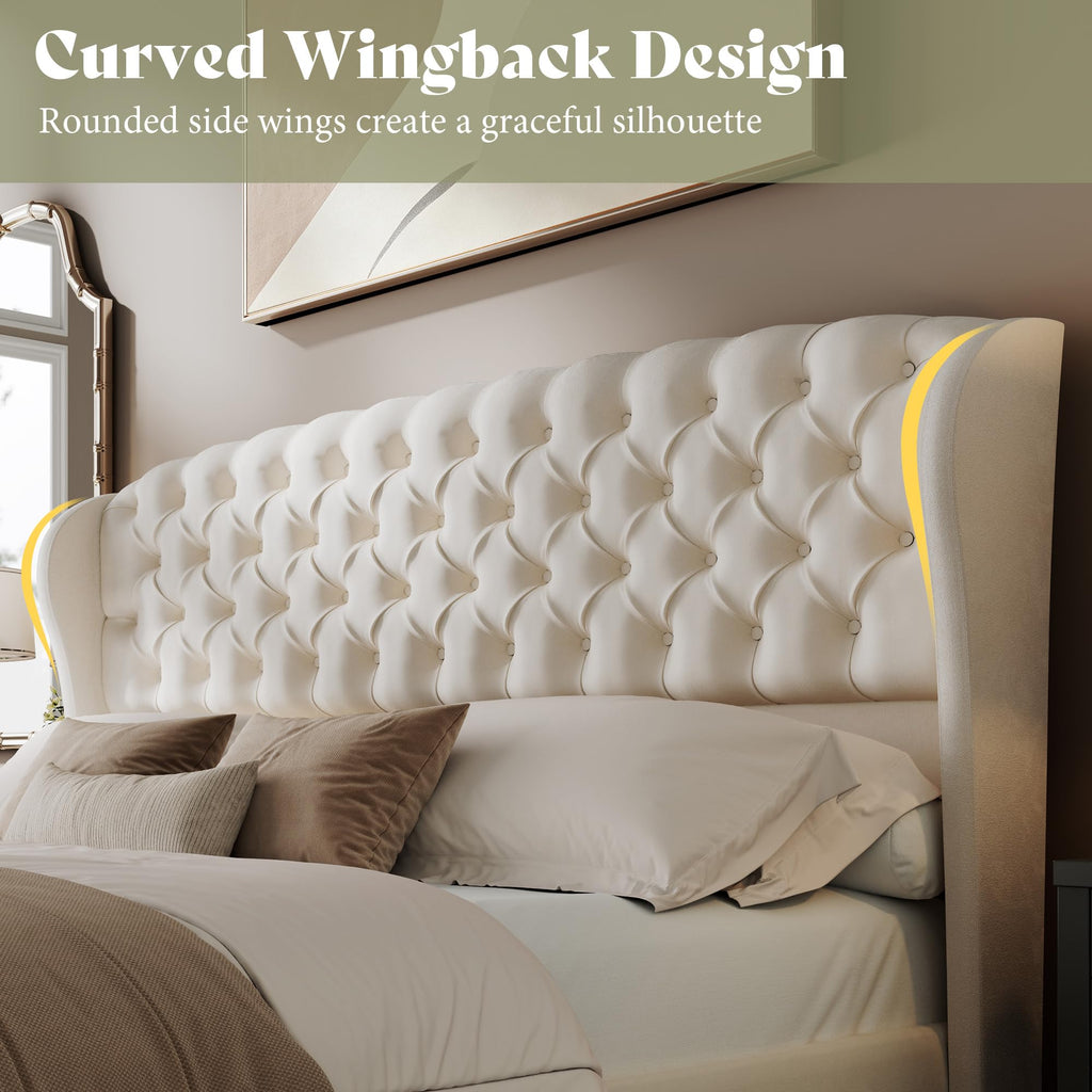 Full/Queen Headboard Only, Velvet Curved Wingback, White