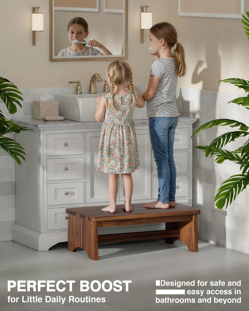 Extra Wide 26in Wooden Step Stool, Heavy Duty, Holds Up to 375 lbs
