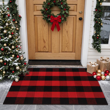 Christmas Outdoor Rugs, Red and Black Buffalo Plaid Front Porch Rug