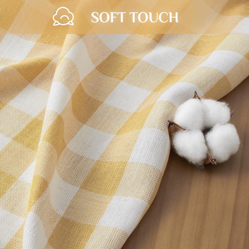 Gingham Rectangle Tablecloth with Tassel, Yellow, 55" x 120"