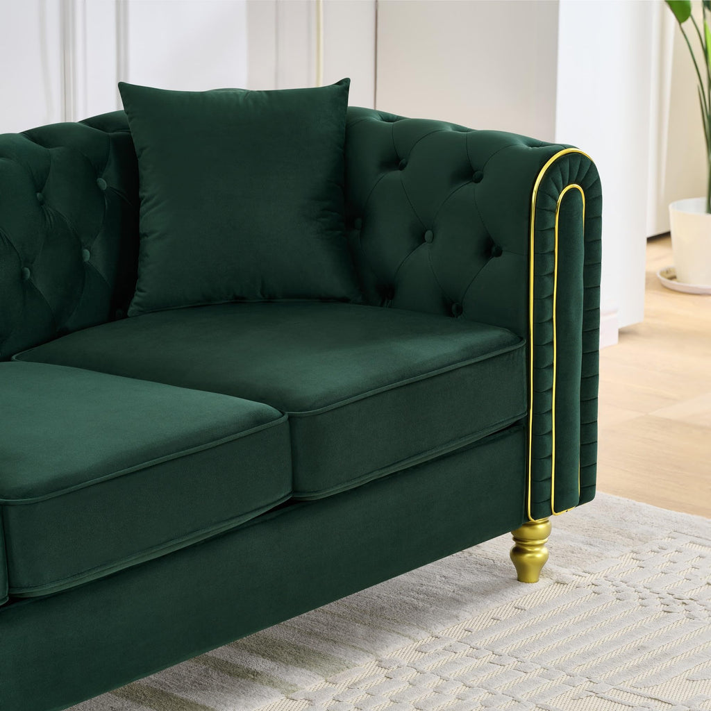 Velvet Chesterfield Button Tufted Sofa, Modern 2 Deep Seater Couch, Upholstered Comfy Loveseat Sofa with 2 Pillows