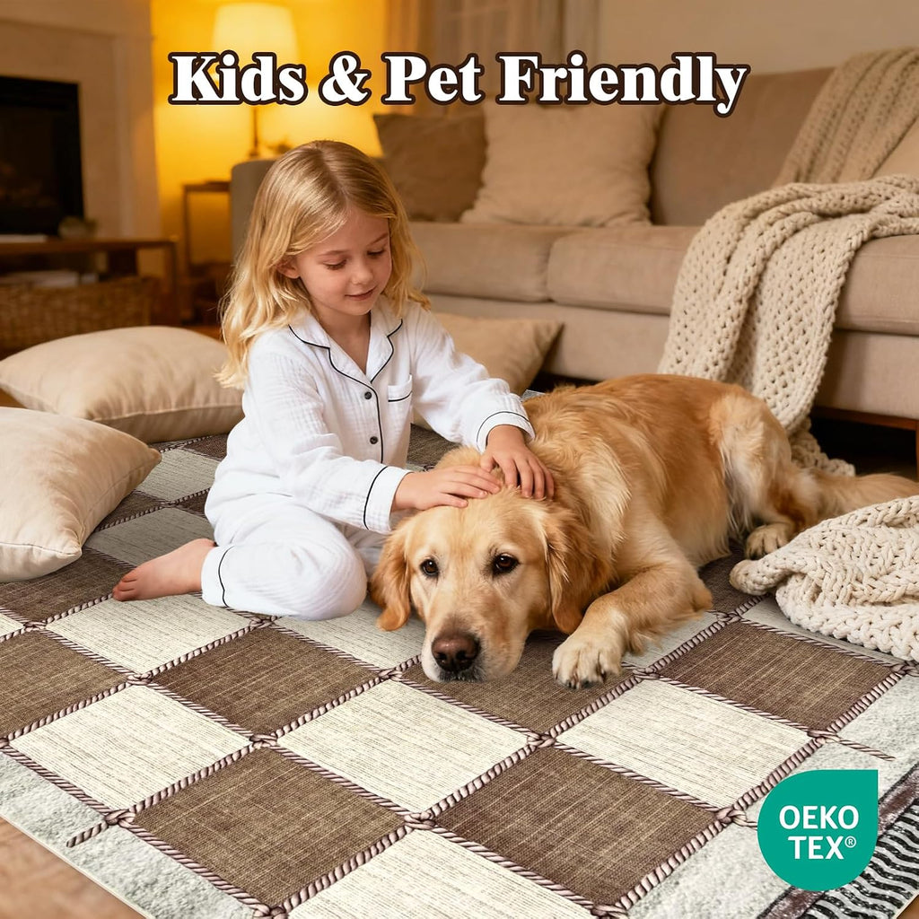 Checkered Area Rugs, Washable Large Bedroom Rug