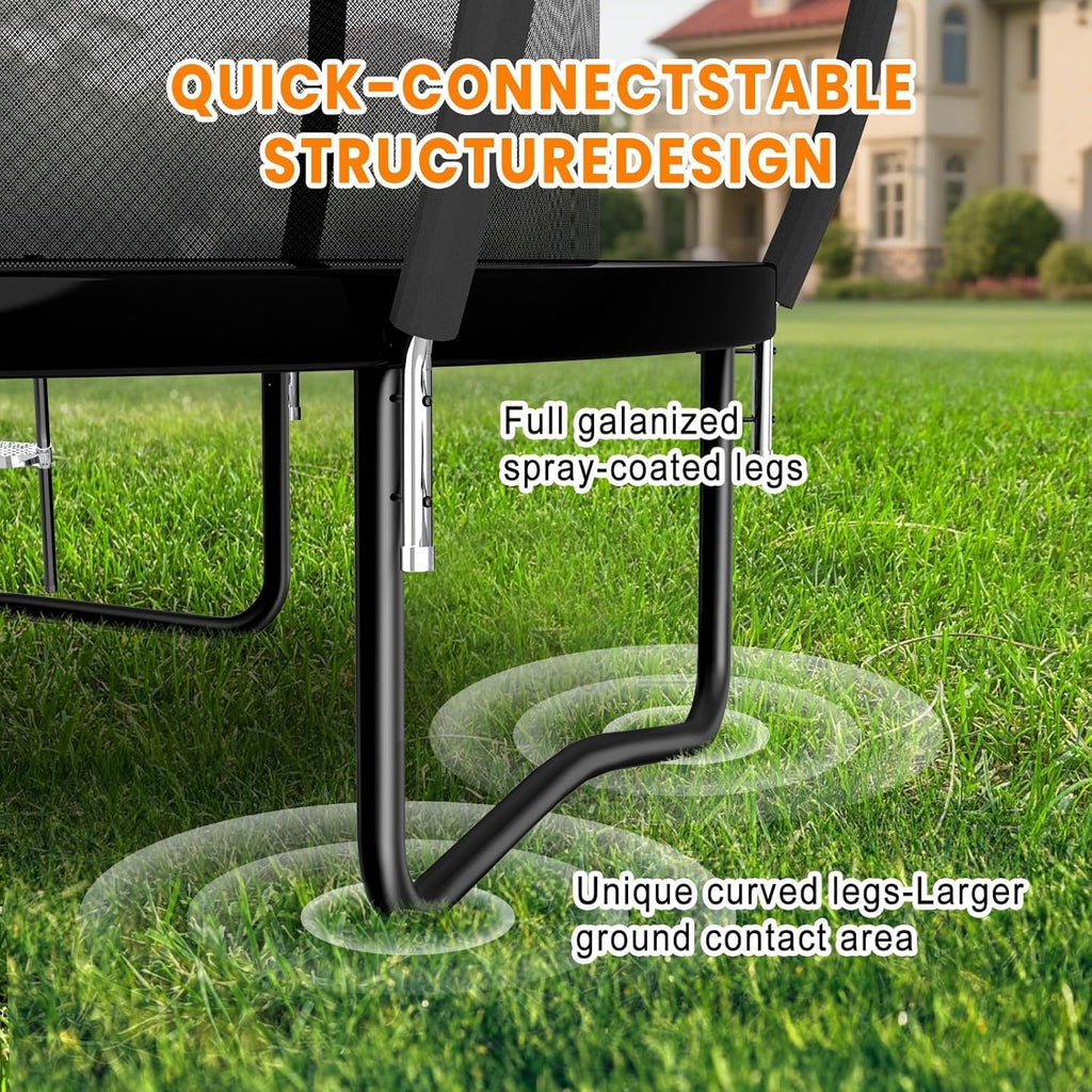 Trampoline Ø 244/370/427cm with All Parts, Pumpkin Design, Stable Frame Construction, Outdoor Trampoline with
