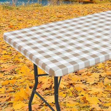 6 Foot Picnic Table Cloth, Flannel Backed Fitted Vinyl tablecloths