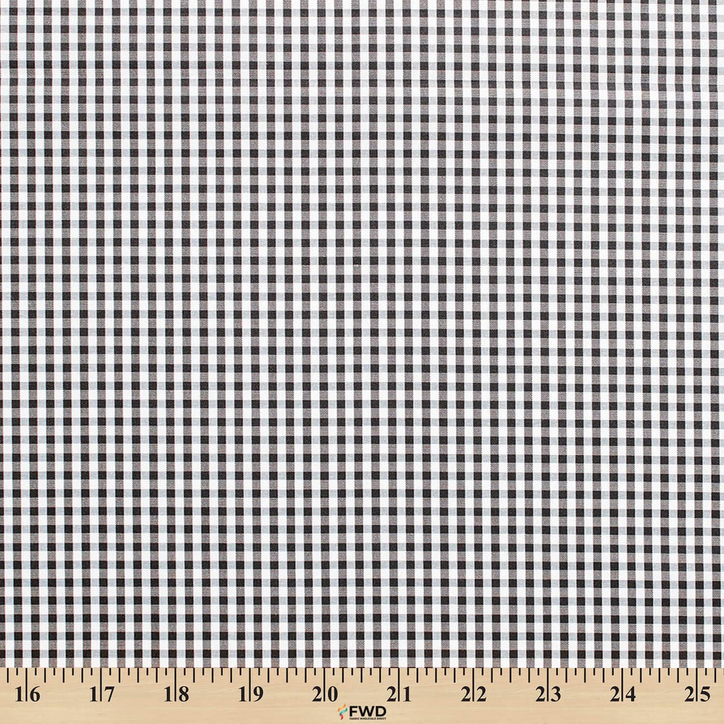 Suave 1/8" Gingham Check Shirting Poplin Fabric - Black 57/58" by The Yard