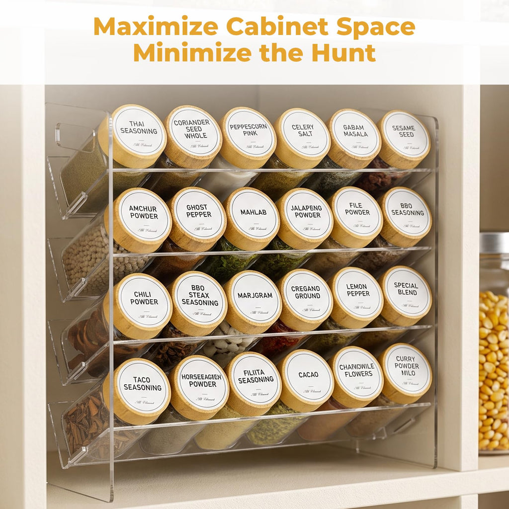 Acrylic Spice Rack Organizer with 24 Glass Spice Jars