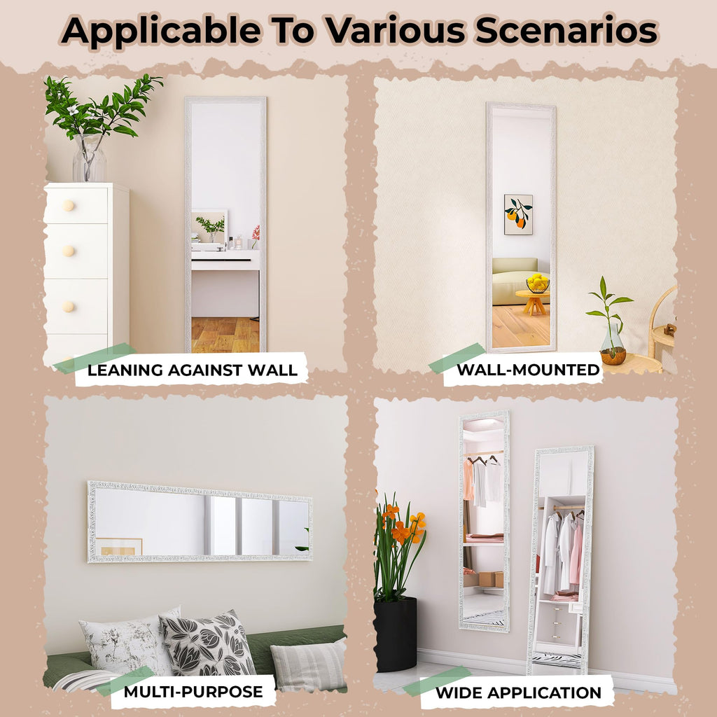 Door Mirror Full Length, Wall-Mounted Mirror White 50" x14"